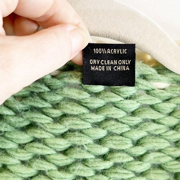 Saachi Anthropologie Hand Knit Chunky Cardigan Colorblock Sweater Green Pink O/S - Picture 7 of 7